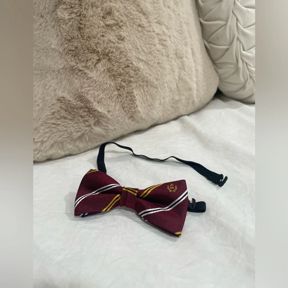 Maroon and Gold Striped Bow Tie